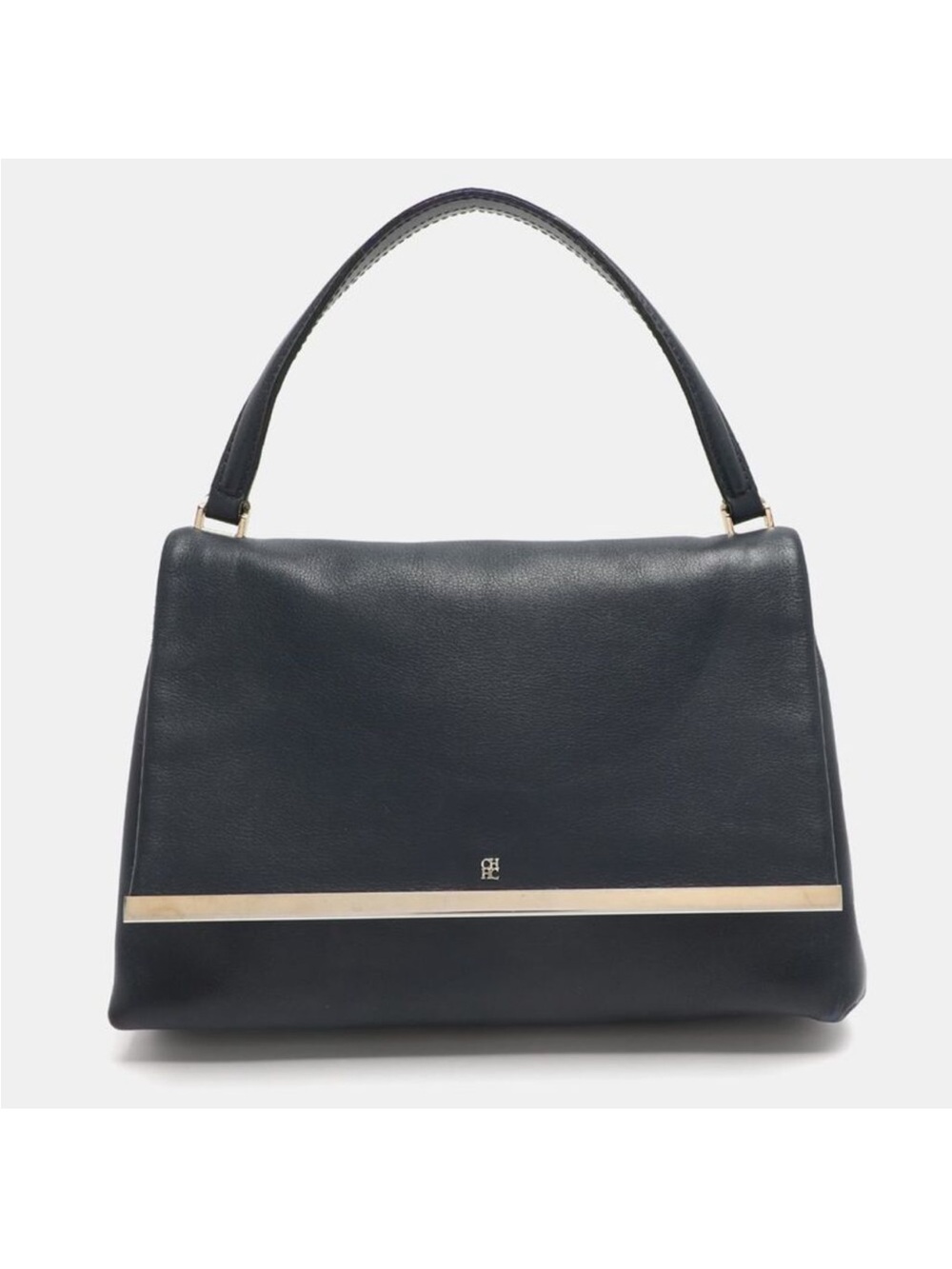 Carolina Herrera Black Leather Shoulder Bag with Gold Bar